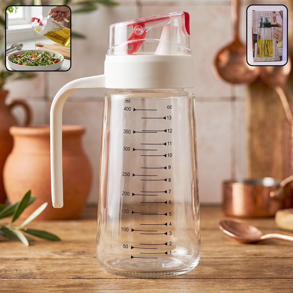 500ml Glass Oil Dispenser with Auto-Flip Cap & Side Handle - 1 Pc - Happy Price - Image 2
