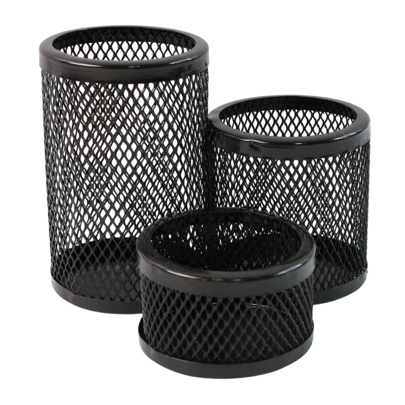 Khyati Trio Metal Mesh Pen Stand - 3-in-1 Round Desk Organizer Set - Happy Price - Image 6