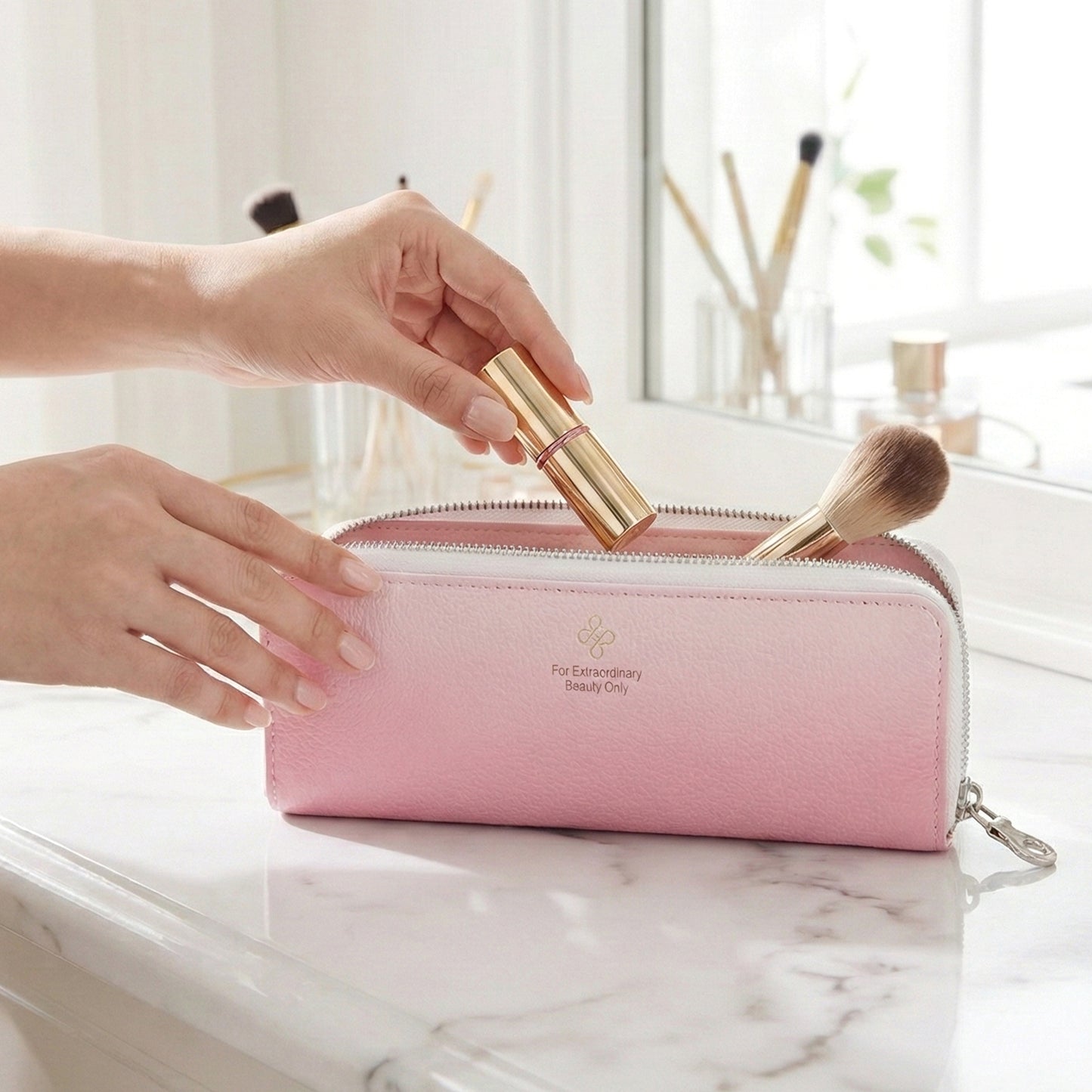 Makeup Brush Pouch Organizer with Zip Closure (1 Pc) - Compact Travel Cosmetic Bag - Happy Price - Image 6