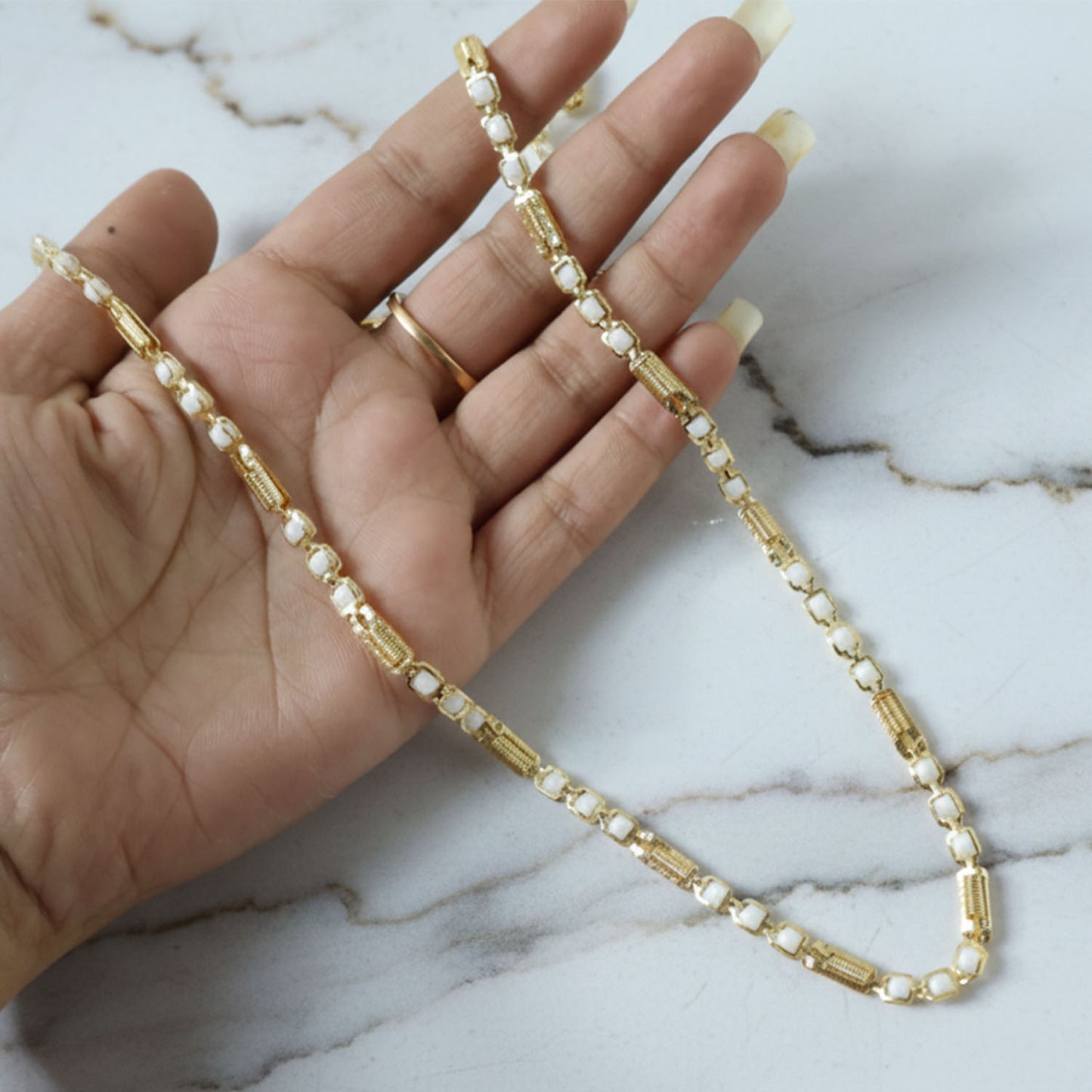 Gold-Tone Designer Chain Necklace with Stone Accents (1 Pc) - Happy Price - Image 5
