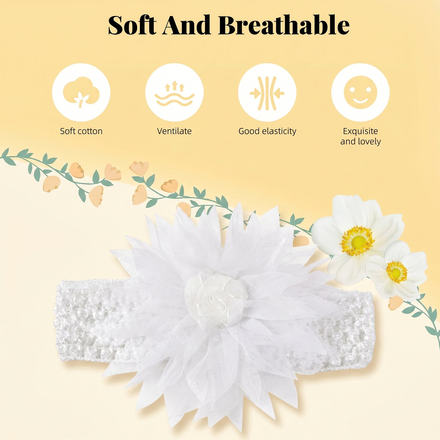 Cute Floral Baby Headband - Soft Elastic Stretchable Hair Accessory (1 Pc) - Happy Price - Image 6