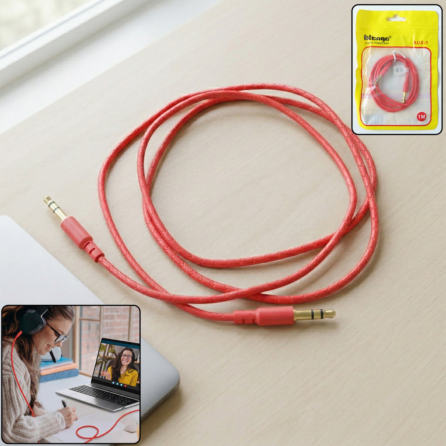 1 Meter 3.5mm Aux Audio Cable (1 Pc) - Stereo Male to Male Connector - Great Price - Image 2