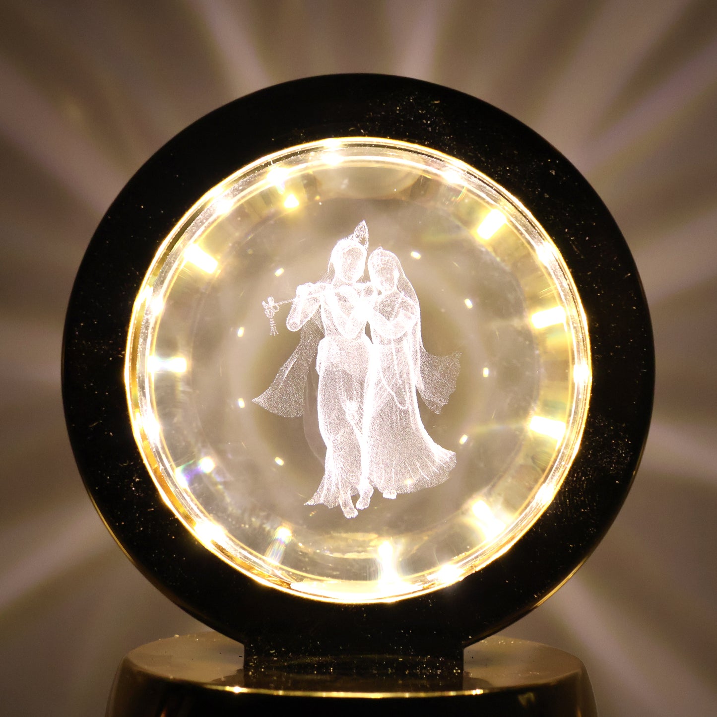 Radhe Krishna Rotating Crystal Ball LED Night Light with Golden Base - 1 Pc - Great Price - Image 5