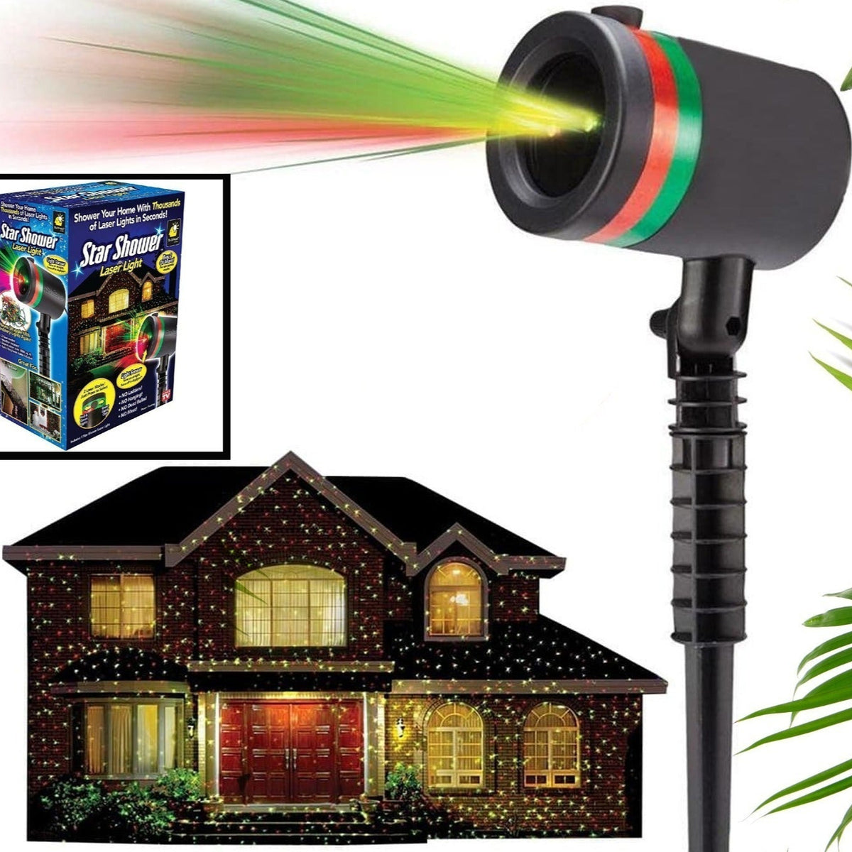 Star Fairy Motion Laser Lights Projector For Garden Lawn Landscape Outdoor Indoor Home Office Diwali Christmas Navratri Decorative Light Party (No Remote Button Multicolour) - Happy Price - Image 1