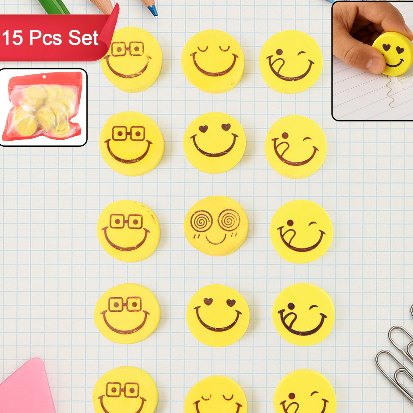 Cartoon Design Eraser (15 Pc Mix Design) - Happy Price - Image 1