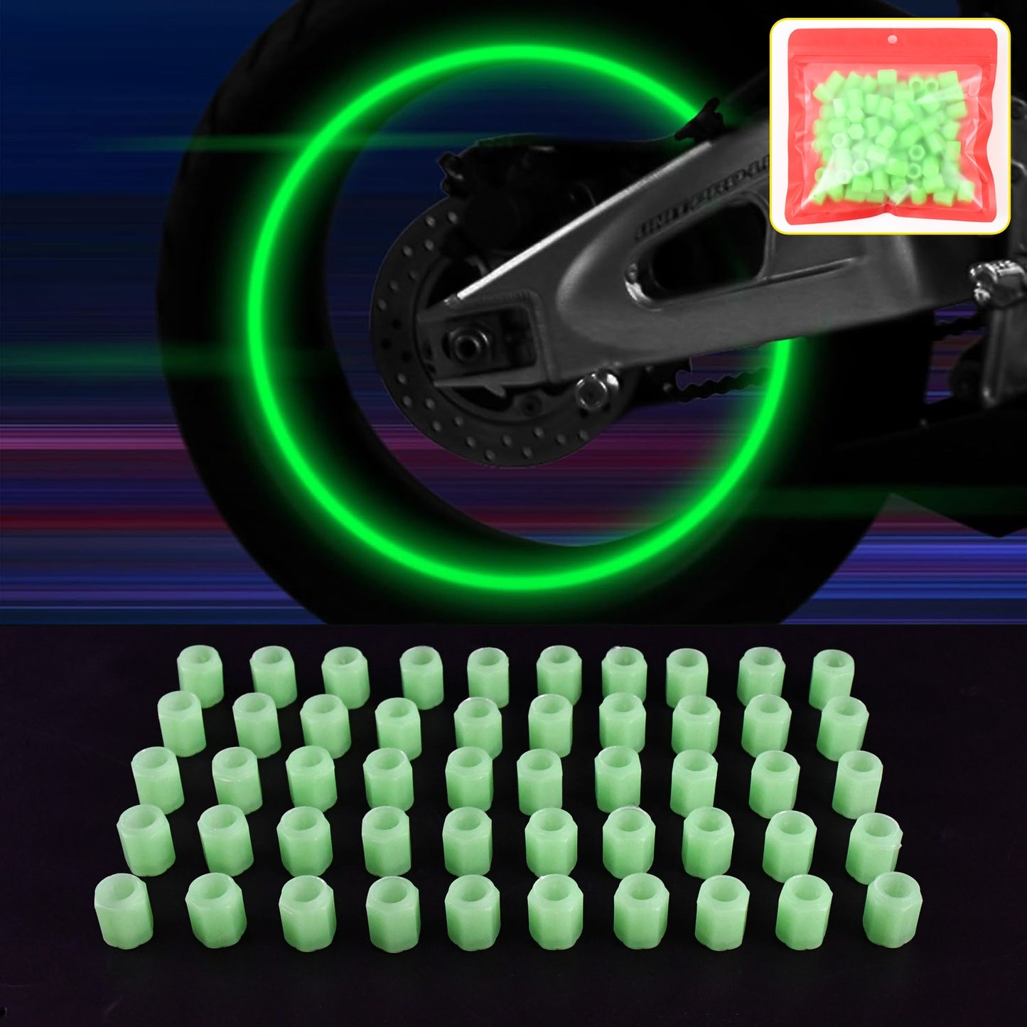 Tyre Valve Caps Luminous Glow Car Tire Valve Cap Covers Vaal Cap (100 Pcs Set) - Happy Price - Image 2