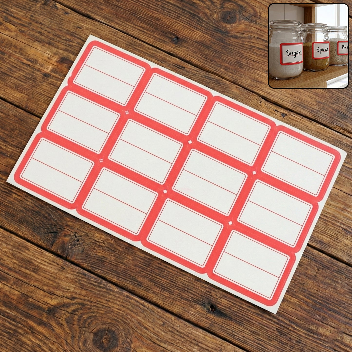 1 Sheet Red & White Rectangular Self-Adhesive Labels - Happy Price - Image 2