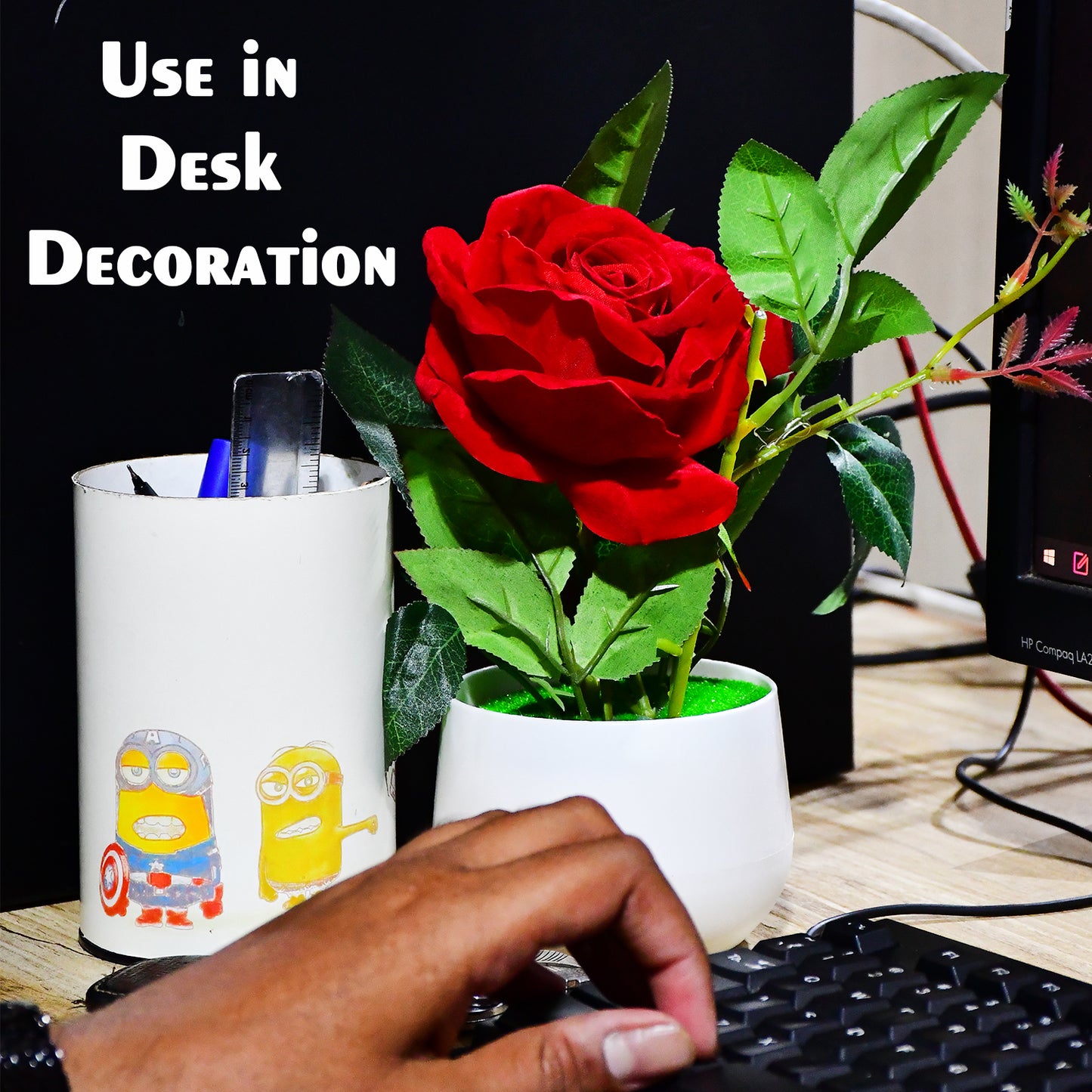 Artificial Rose Flower Plant With Pot For Home Office Or Gift - Happy Price - Image 2