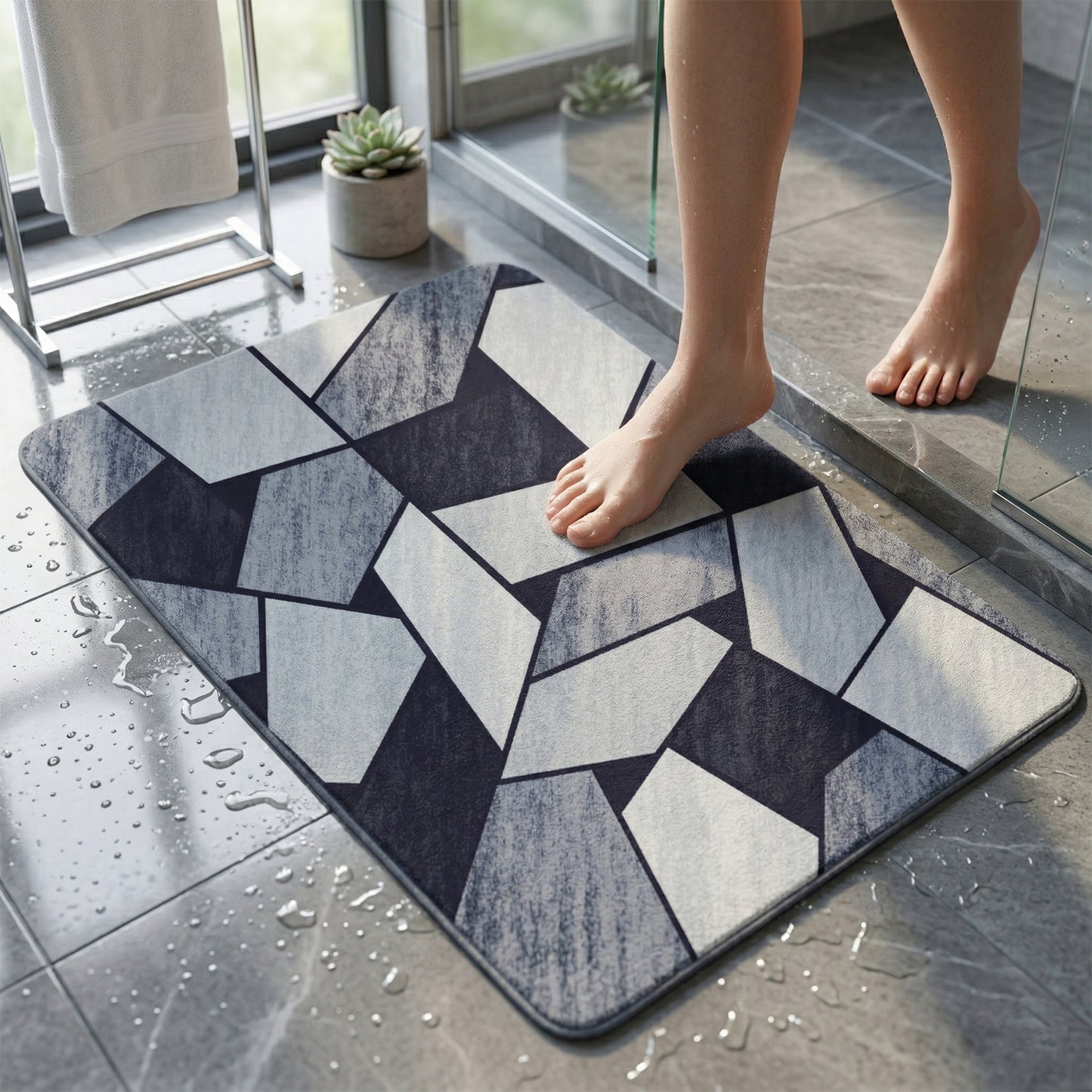 Geometric Design Anti-Slip Floor Mat, 90x60 Cm, 1 Piece - Water Absorbent Indoor Entrance Rug - Great Price - Image 6