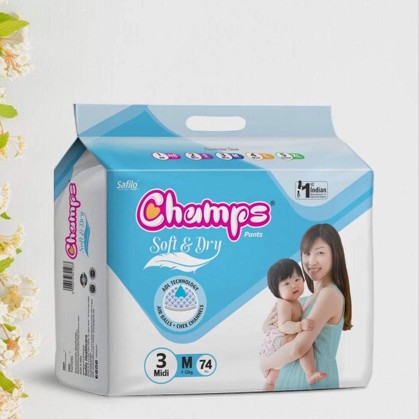 Champs Soft And Dry Baby Diaper Pants 74 Pcs (Medium Size M74) - Happy Price - Image 1