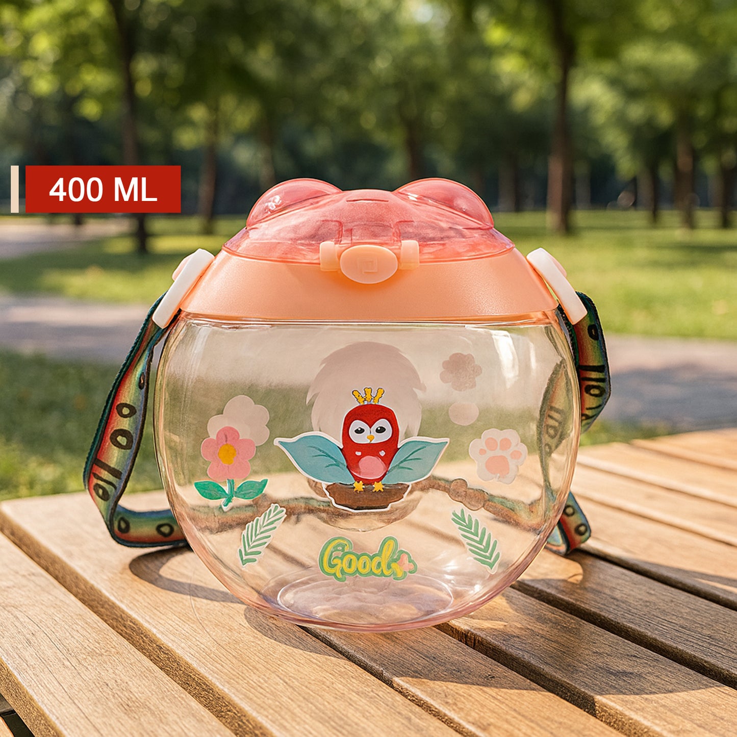 400ml Round Belly Kids Water Bottle with Straw & Strap - 1 Pc - Happy Price - Image 3