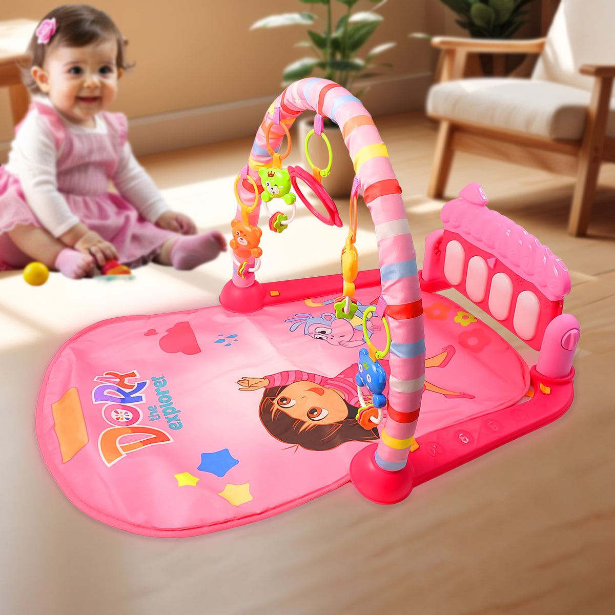 2in1 Baby Kick And Play Piano Gym Mat Fitness Rack (1 Set) - Happy Price - Image 2