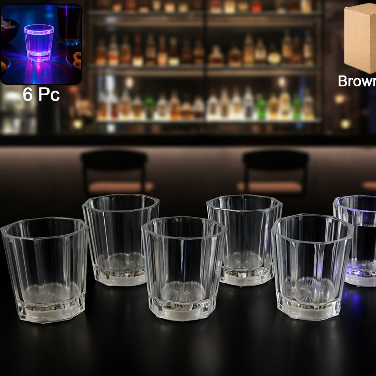 LED Shot Glasses Set of 6 Pcs with Faceted Design for Parties - Happy Price - Image 1