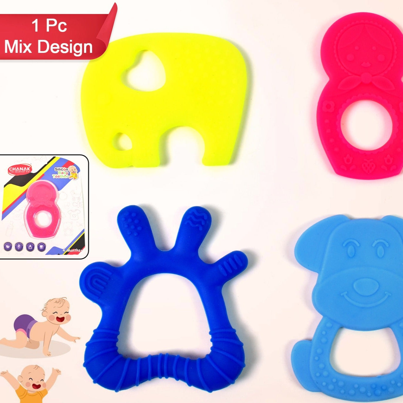 Silicone Baby Teether Pack Of 1 (Mix Design Color) - Happy Price - Image 1