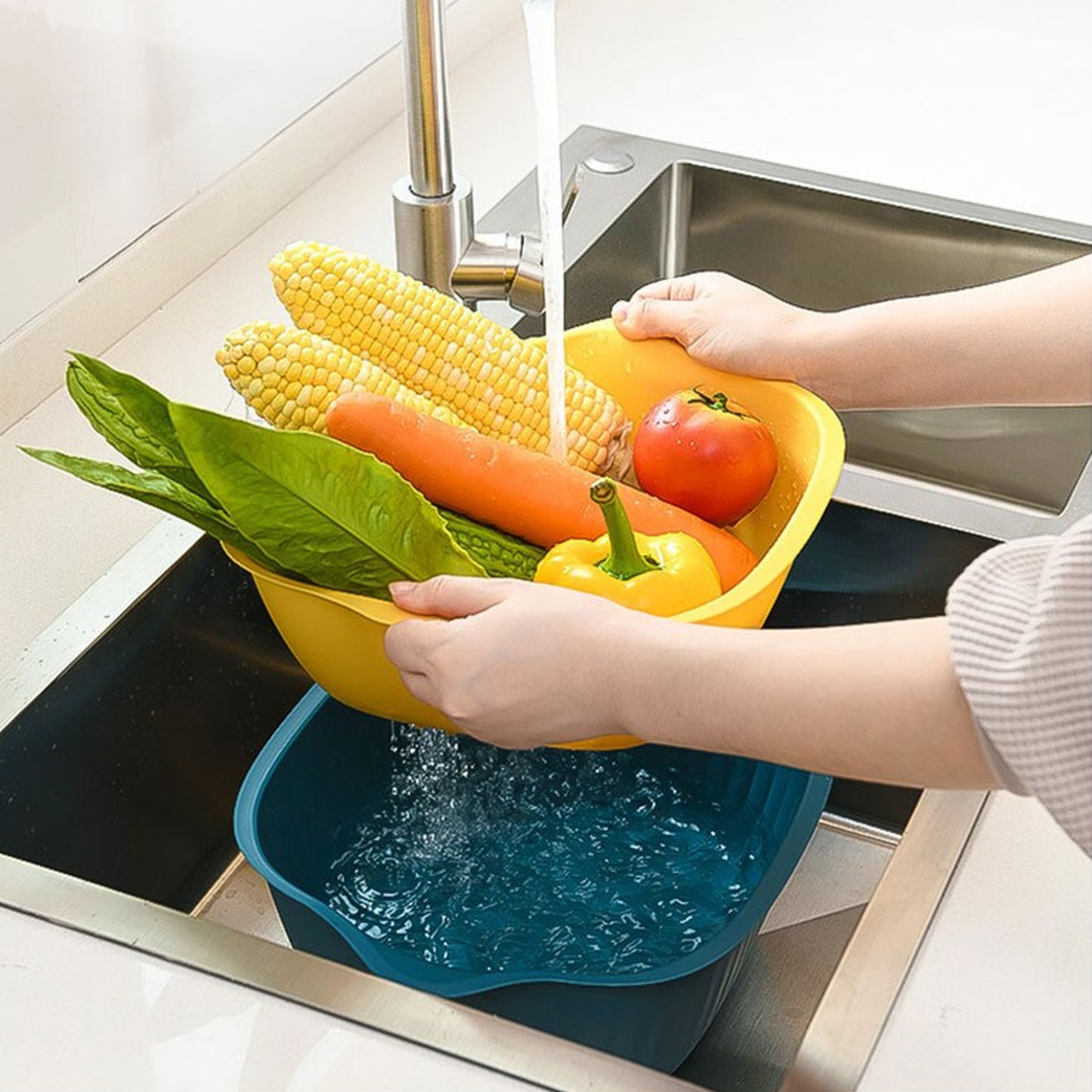 Kitchen Bowl Plastic Washing Bowl And Strainer Drainer Basket For Home Kitchen Use - Happy Price - Image 4