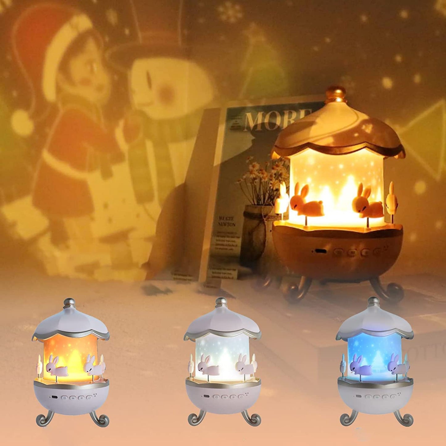 Rotating Bunny Carousel LED Star Projector Lamp with Music - Rechargeable Night Light for Kids - Happy Price - Image 5