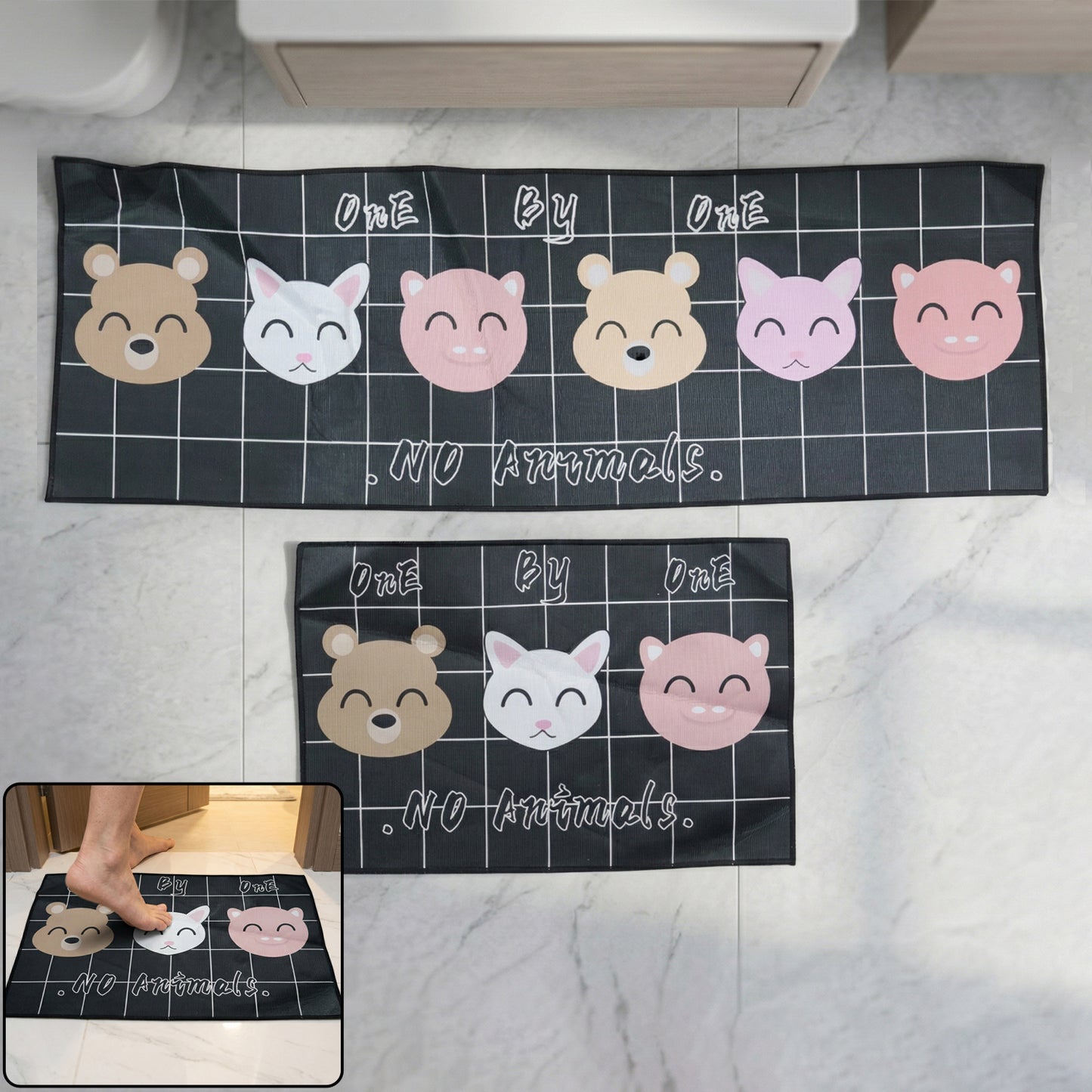 Printed Floor Mat Set - 2 Pcs (115x40 + 58x40 Cm) - Anti-Slip, Washable Runner Mats - Great Price - Image 1