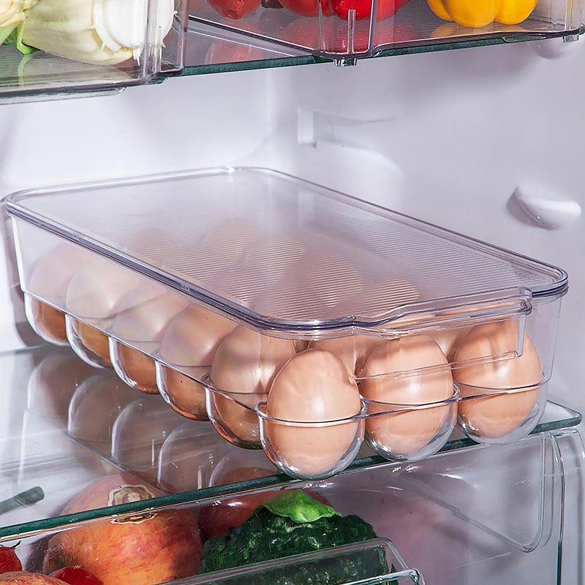 Plastic 18 Cavity Egg Storage Box Or Egg Trays For Refrigerator With Lid Handles High Quality Rectangular Egg Tray Box For 18 Egg (1 Pc) - Happy Price - Image 6
