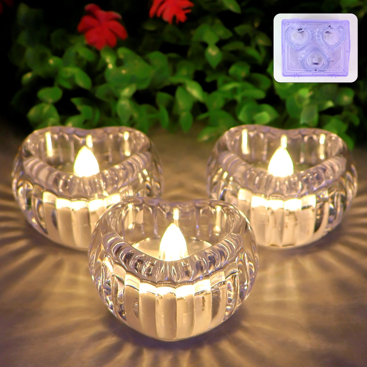 Set of 3 Heart-Shaped Flameless LED Candles - Crystal Effect Decorative Lights - Happy Price - Image 6