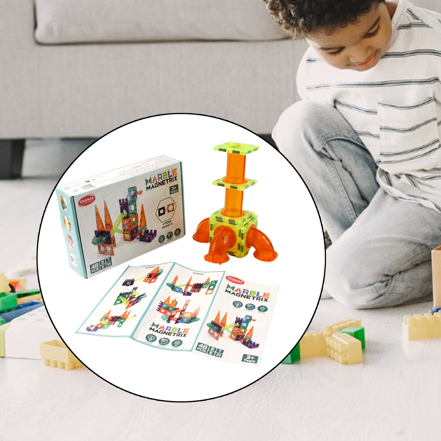48-Piece Magnetic Marble Run Building Set for Kids - Transparent STEM Toy - Happy Price - Image 4
