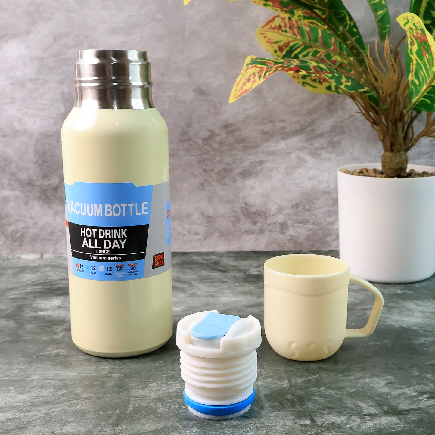 White Vacuum Flask Set Stainless Steel Thermos With 3 Cups Approx 500ml - Happy Price - Image 5