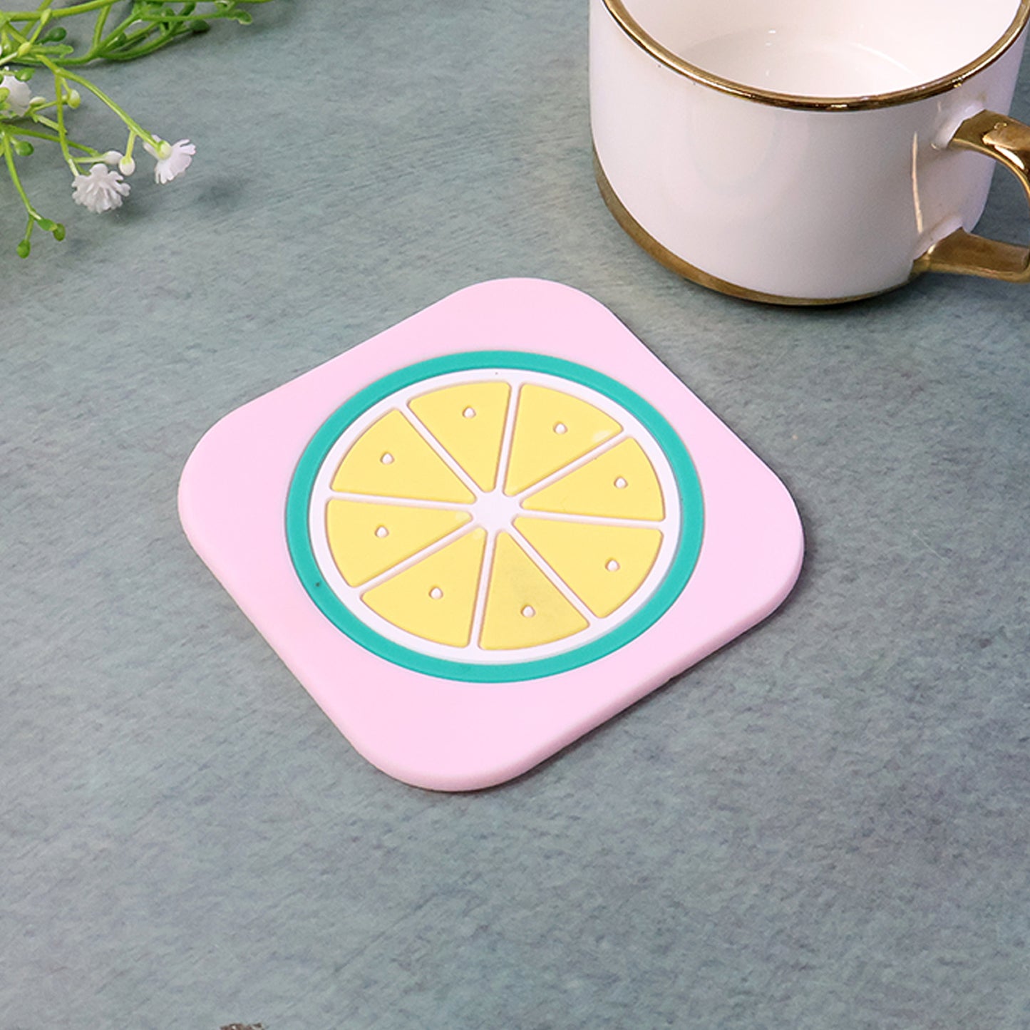 Silicone Drink Coaster with Lemon Design - Heat Resistant & Anti-Slip (1 Pc, 8x8 cm) - Happy Price - Image 3