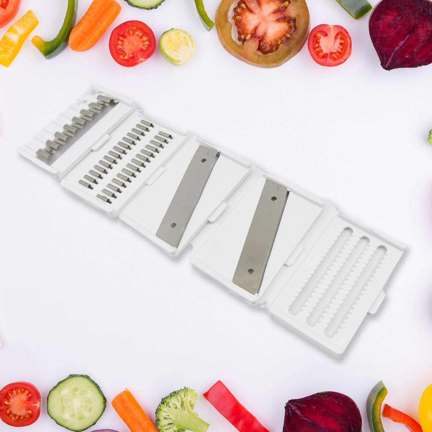 Vegetable Slicer Cutter - 6 Blades Kitchen Accessories Tools Appliances With Container Handle (1 Set) - Happy Price - Image 3
