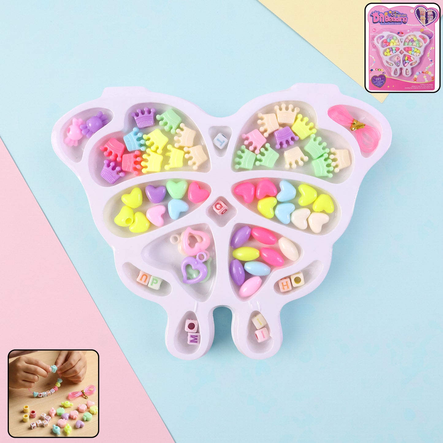 Kids Jewellery Making Kit with Butterfly Organizer Tray - DIY Beads Craft Set (1 Set) - Happy Price - Image 2