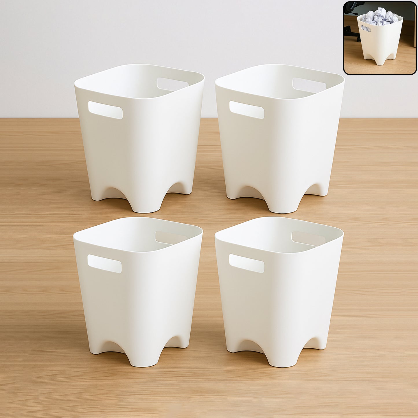 Set of 4 Modern Square Plastic Dustbins with Handles - Happy Price - Image 7