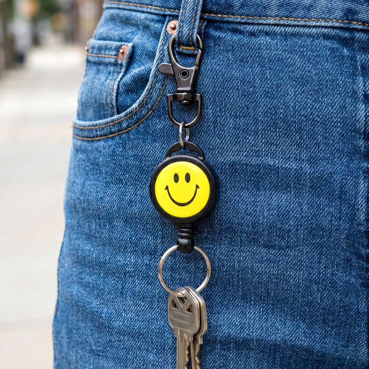 Smiley Face Retractable Keychain with Clip (1 Pc) - Happy Price - Image 3