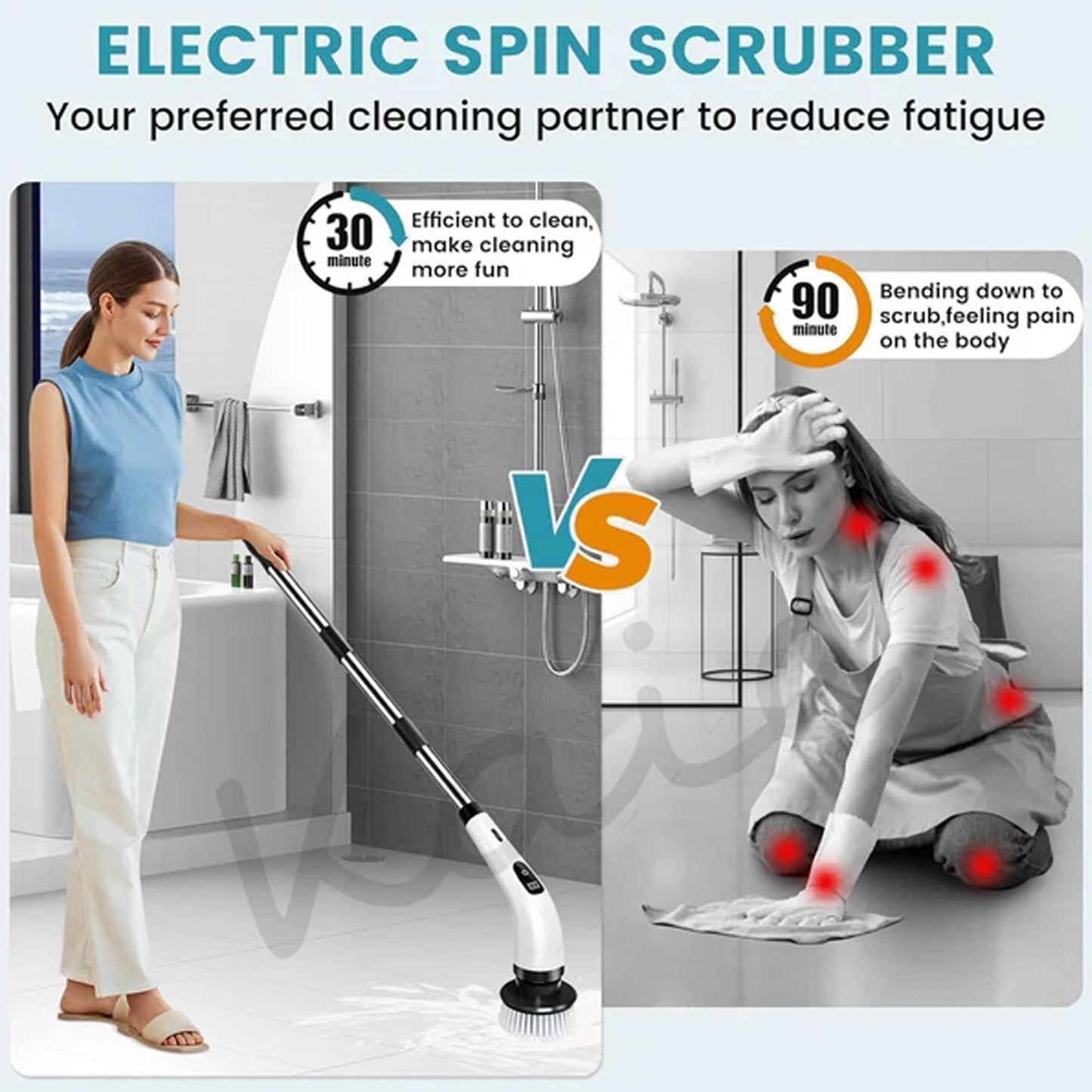 9-in-1 Rechargeable Electric Spin Scrubber with Extendable Handle - Multi-Head Power Cleaner Set - Happy Price - Image 3