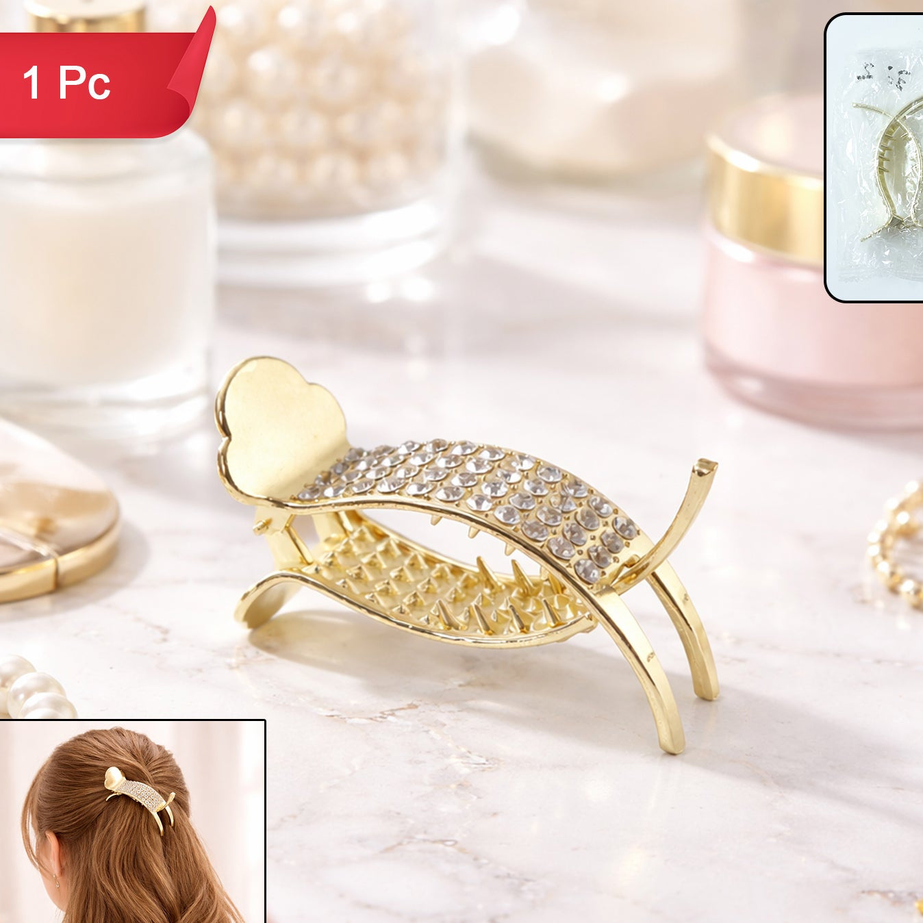 Premium Crystal Studded Hair Claw Clip For Women (1 Pc)