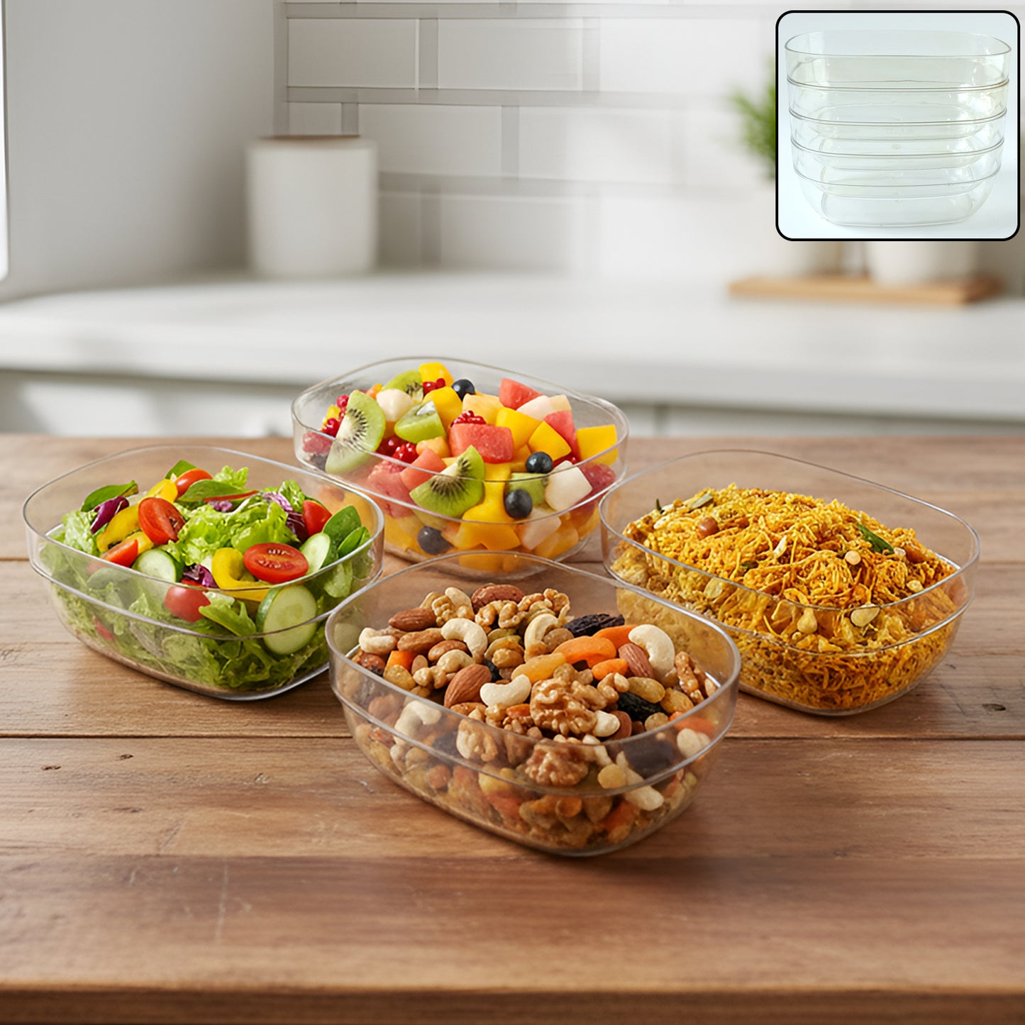 Clear Glass Serving Bowl Set - 4 Piece Multipurpose Kitchen Bowls - Happy Price - Image 6