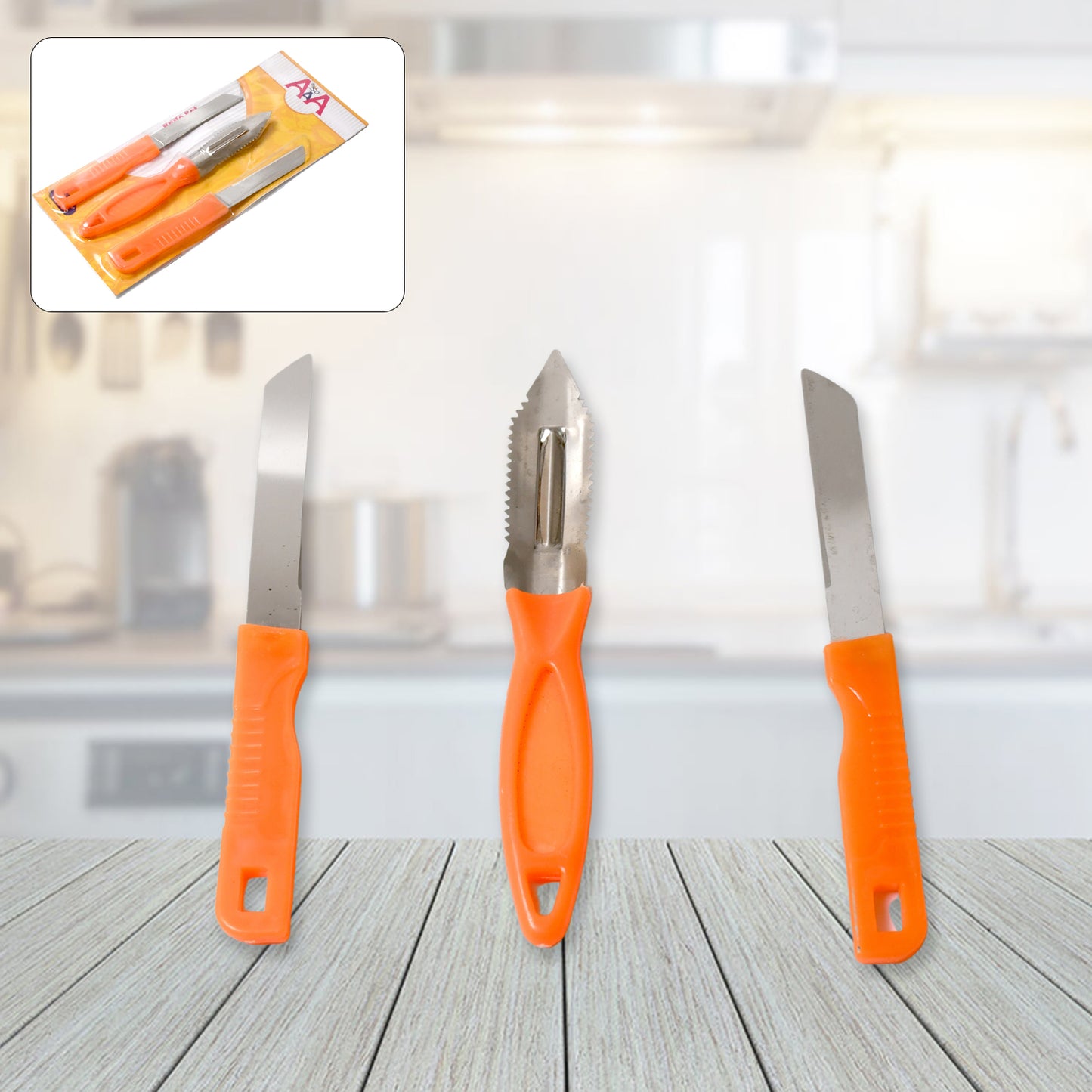 3in1 Multipurpose Stainless Steel Classic Kitchen Knife Set Of 3 For Fruits And Vegetable Chopping Cutting Peeling Kitchen Knife Vegetable Peeler Plain Knife - Happy Price - Image 2