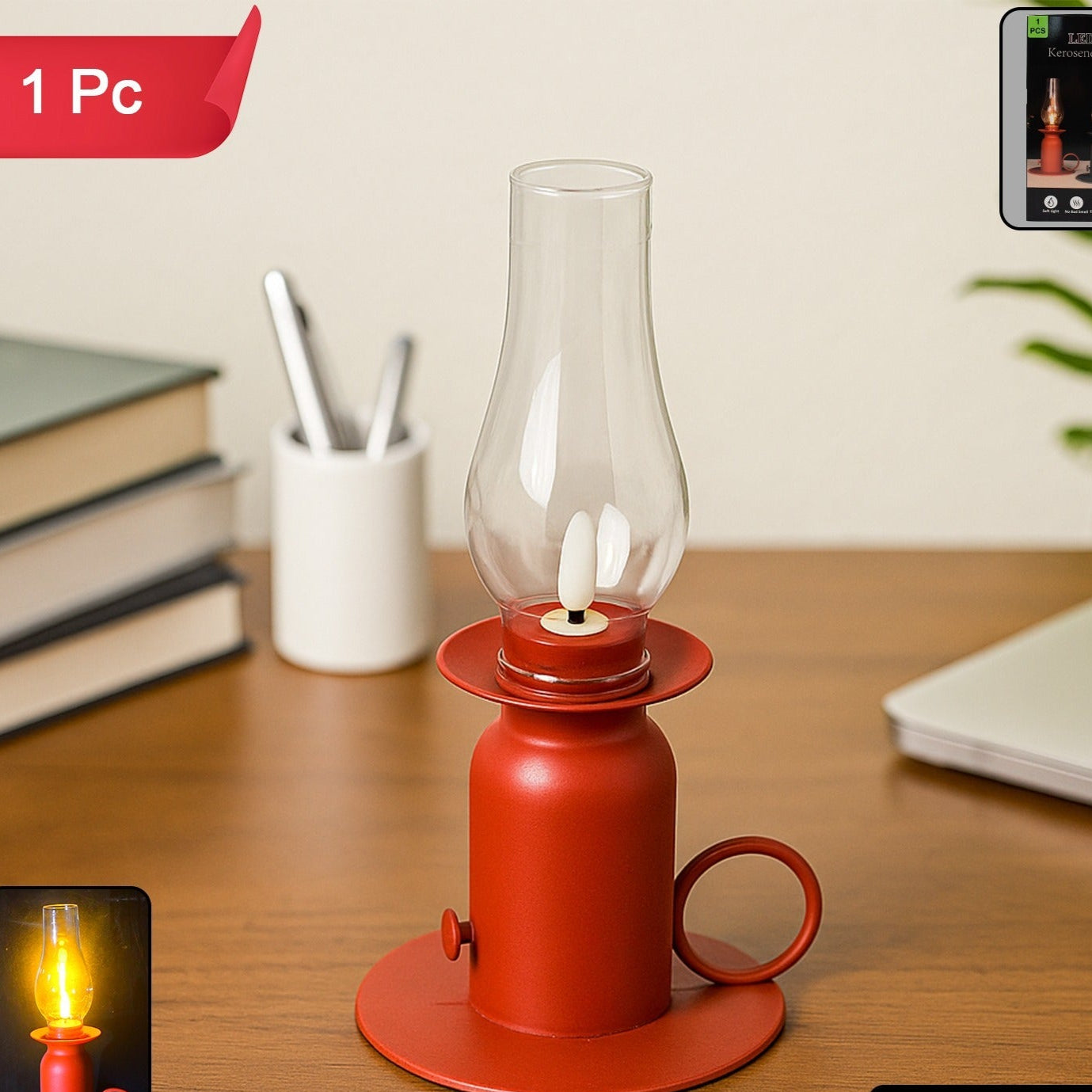 Vintage Style LED Candle Lamp - Battery Operated Flameless Lantern (1 Pc) - Happy Price - Image 1