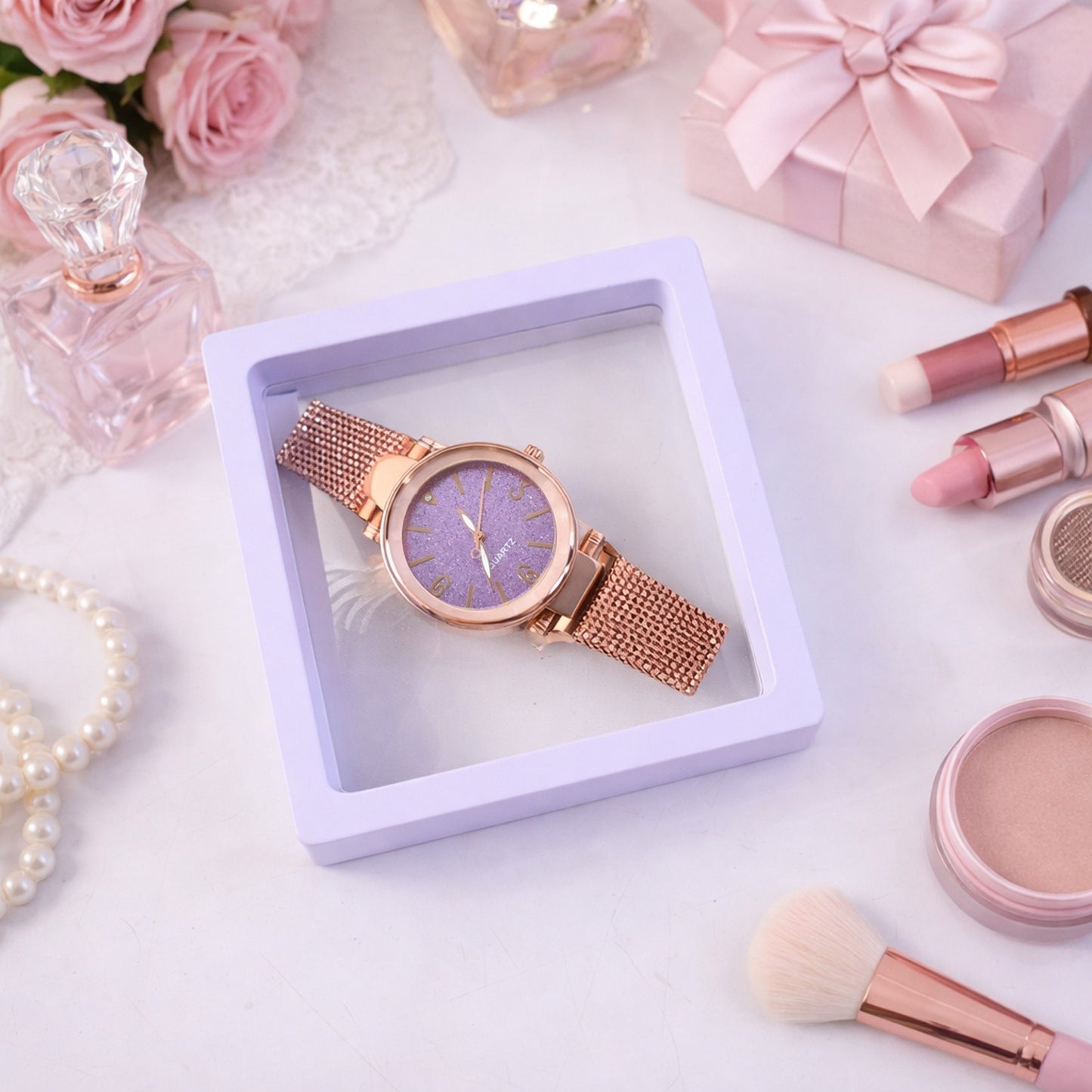 Women's Analog Wrist Watch with Mesh Strap and Display Box - Happy Price - Image 2