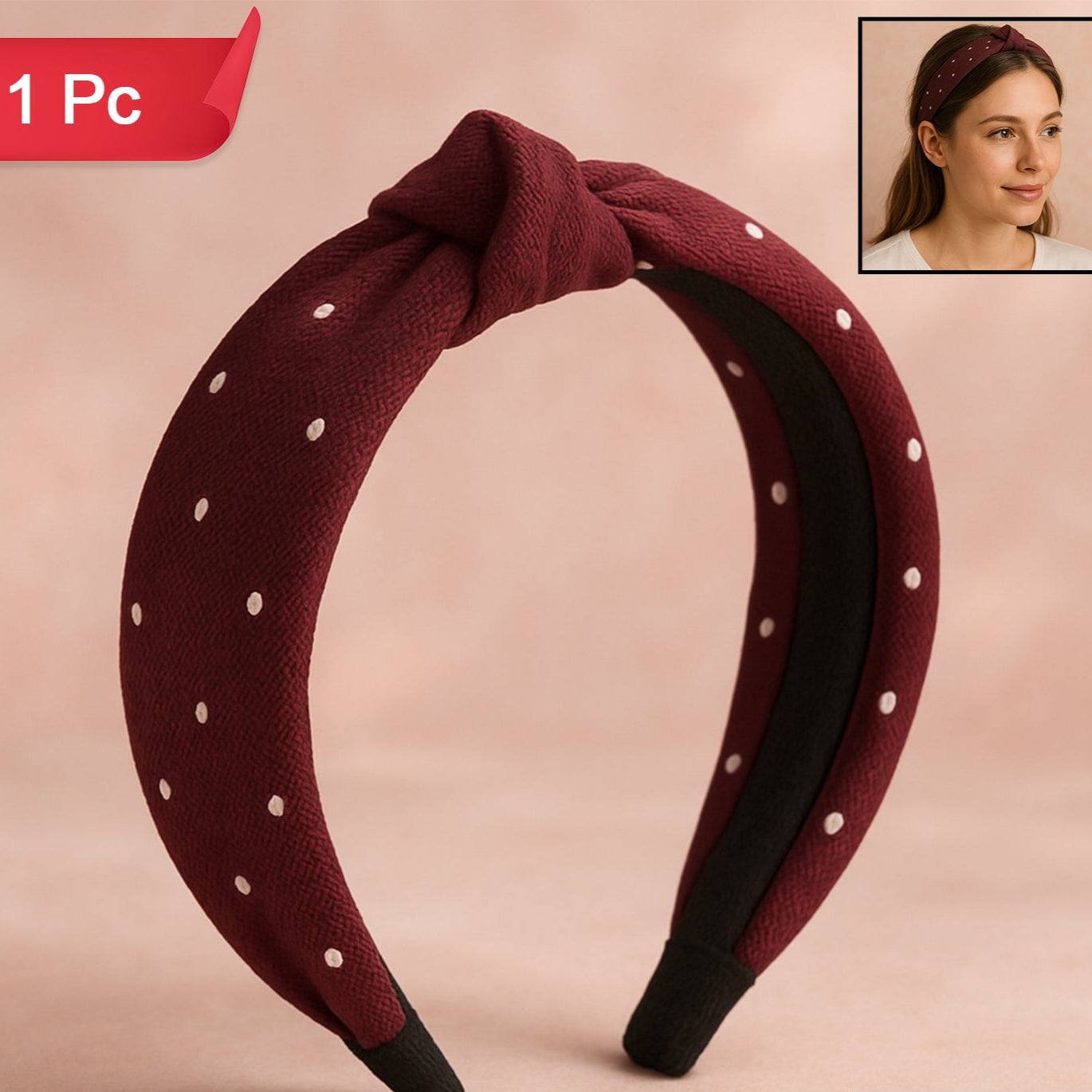 Womens Polka Dot Fabric Knot Hairband Stylish Comfortable (1 Pc) - Happy Price - Image 1