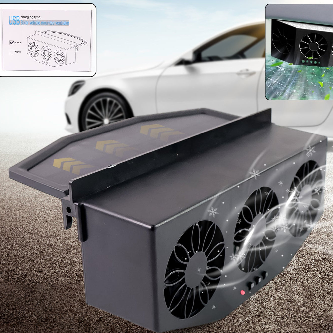 Triple Fan Solar Powered Car Exhaust Ventilation System With Usb Charging - Happy Price - Image 1