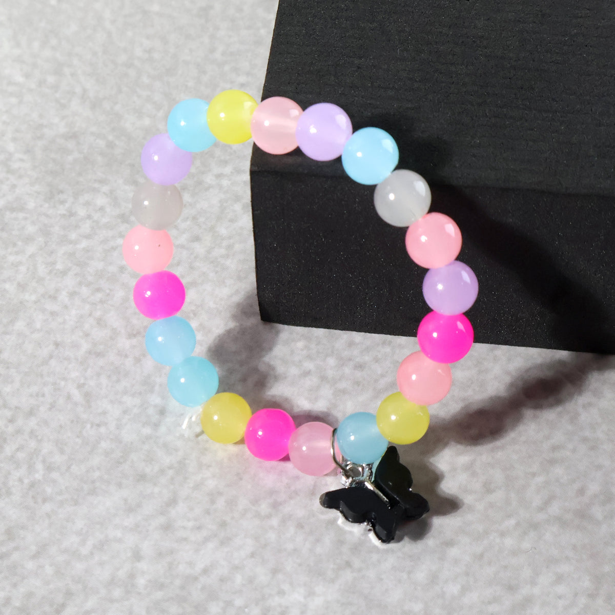 Pastel Bead Stretch Bracelet with Butterfly Charm - 1 Pc - Happy Price - Image 2