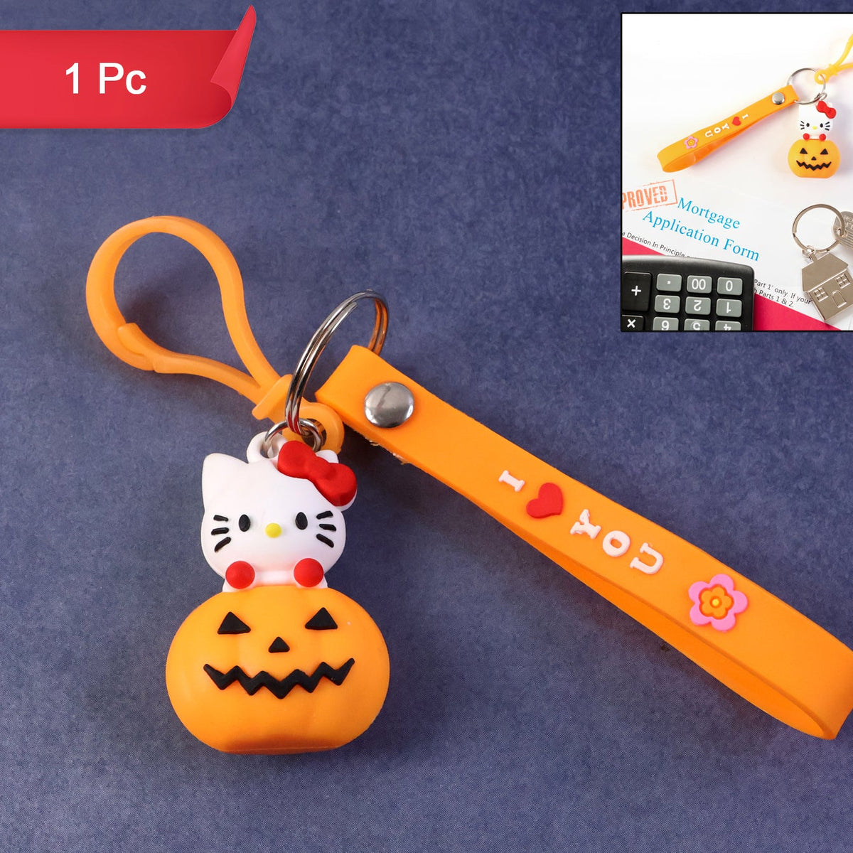 Cartoon Cat Pumpkin Silicone Keychain - 1 Pc - Happy Price - Image 1