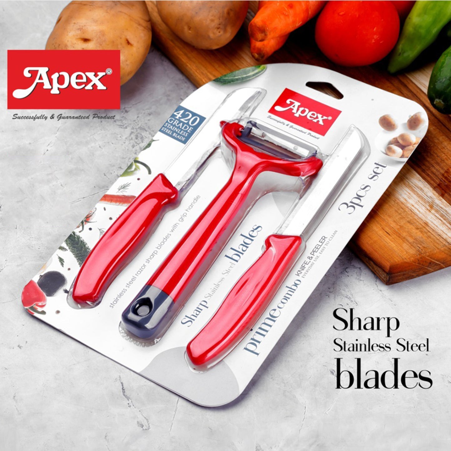 Apex 3-piece Stainless Steel Kitchen Knife And Peeler Set - Happy Price - Image 5
