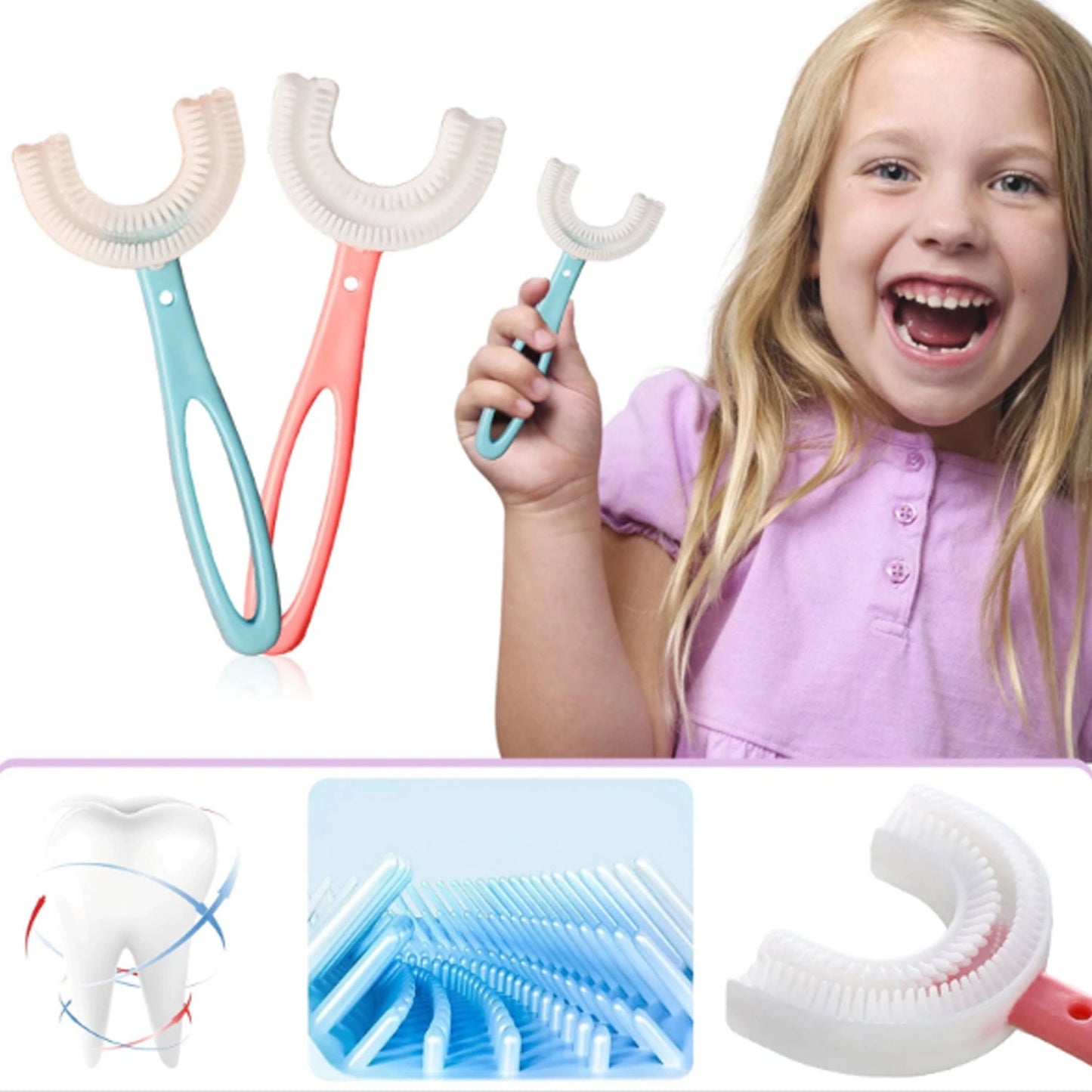 U-Shaped Toothbrush for Kids & Toddlers - Gentle & Easy Oral Care - Happy Price - Image 3