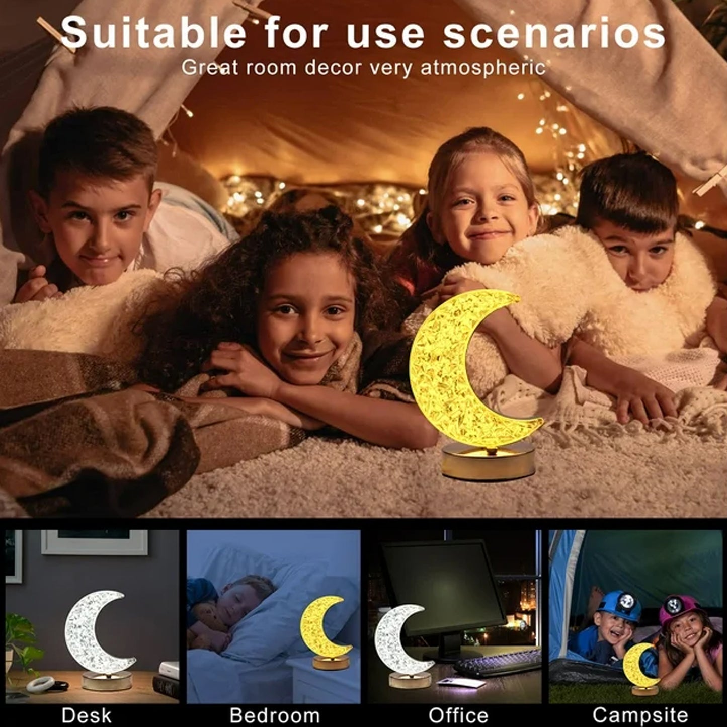 Crystal Table Lamp Moon Shape Touch Control Lamp With 3 Color Metal Bedside Lamp For Kids Bedroom Romantic Desktop Nightstand Stepless Dimming Usb Charging Touch Night Light - Happy Price - Image 6