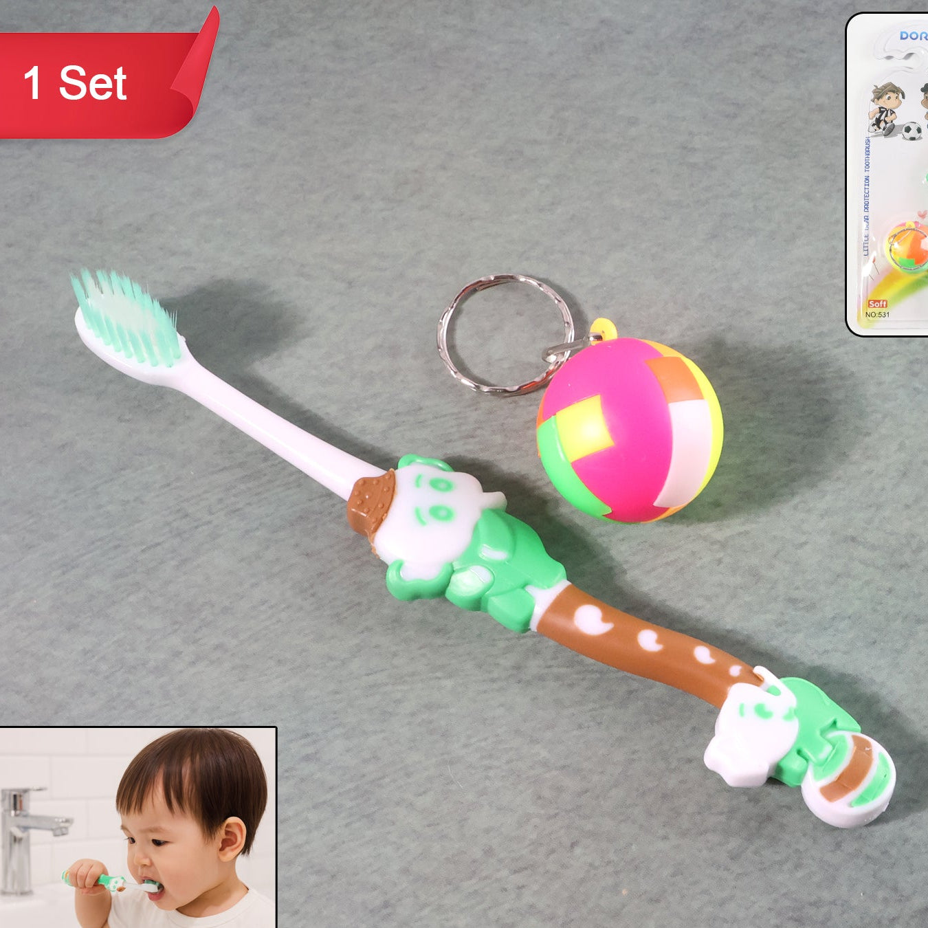 Kids Toothbrush & Ball Keychain Toy Set - Fun Oral Care Combo - Happy Price - Image 1