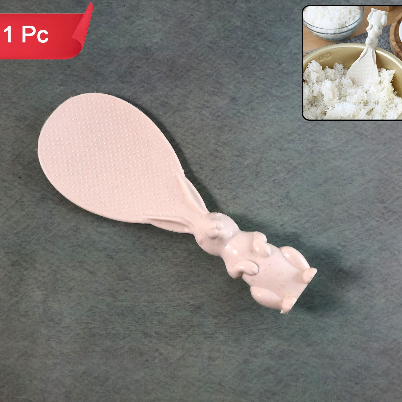 Cute Bunny Rice Serving Spoon - Non-Stick Paddle, Easy Grip Kitchen Utensil (1 Pc) - Happy Price - Image 1