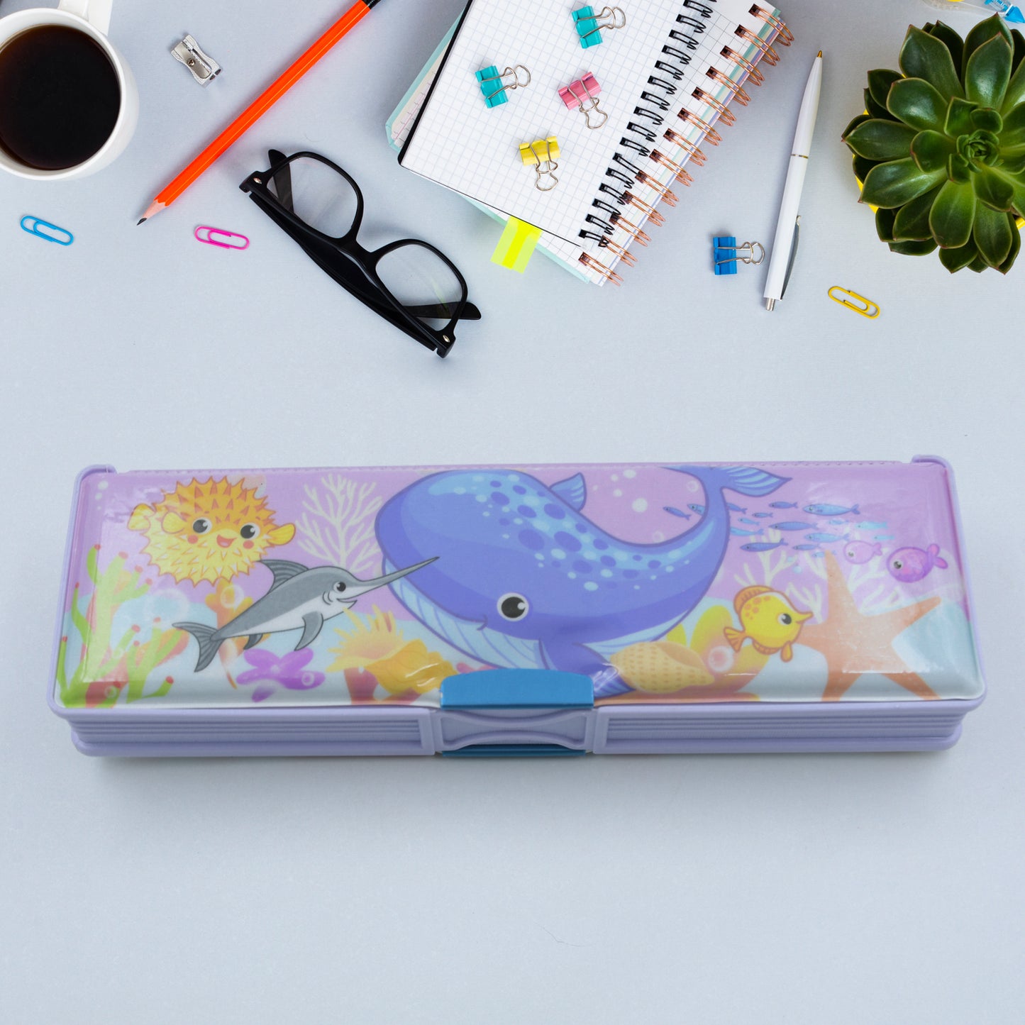 Multipurpose Compass Box Plastic Double Deck Pencil Case With 2 Compartments Supplies Utility Box Storage Organizer Pencil Box For School Cartoon Printed Pencil Case For Kids Birthday Gift For Girls Boys - Happy Price - Image 7