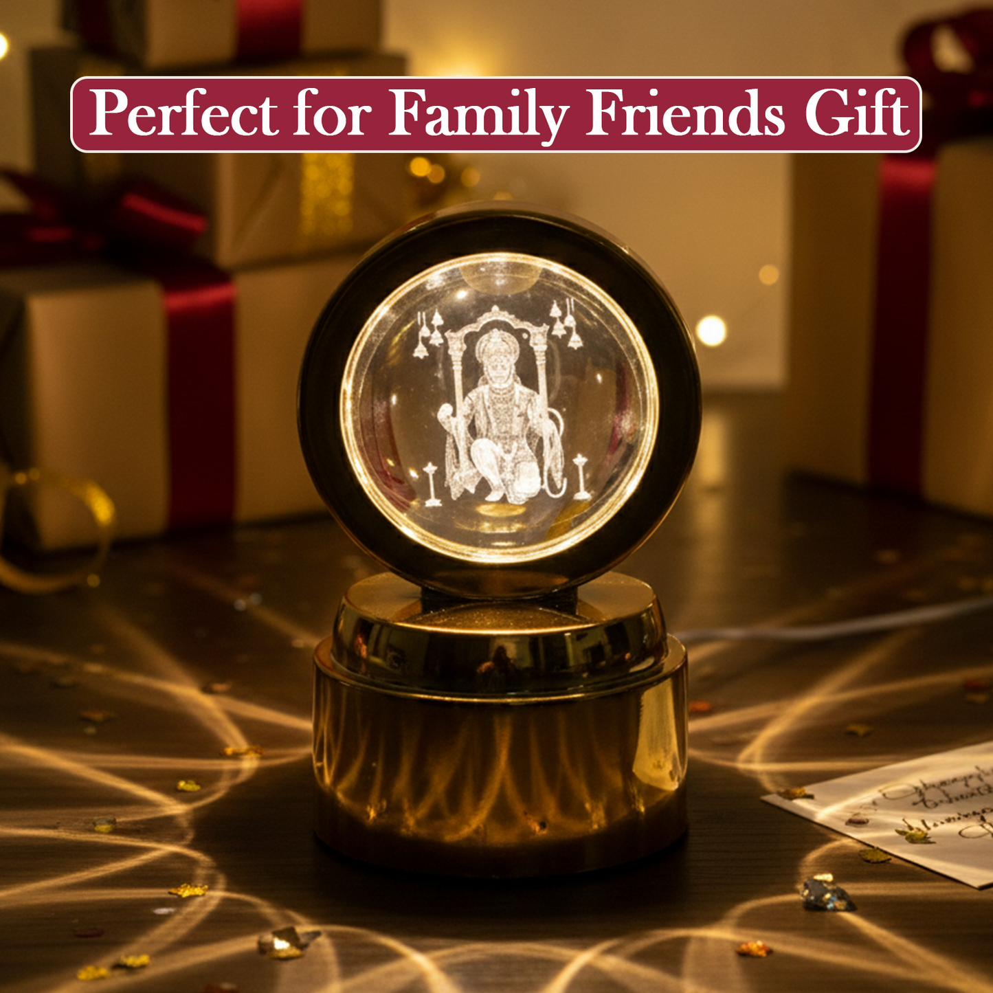 Lord Hanuman 3D Crystal Ball Night Light with LED - Spiritual Decor Lamp (1 Pc) - Great Price - Image 6