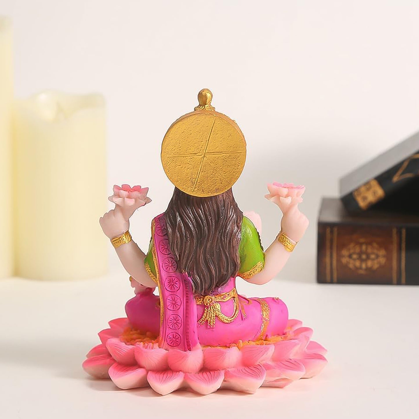 Decorative Lakshmi Mata Idol Sitting on Lotus - Multicolor Polyresin Statue (1 Pc) - Happy Price - Image 5