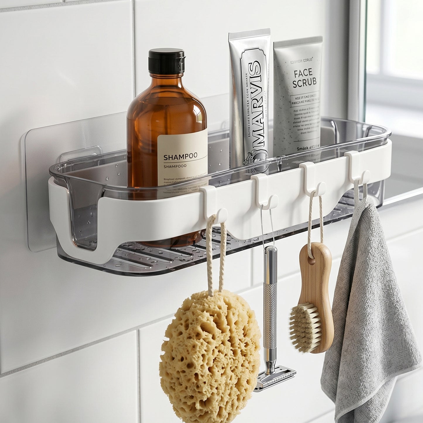 Stylish Bathroom Wall Shelf with Hooks - 1 Pc Organizer - Happy Price - Image 6