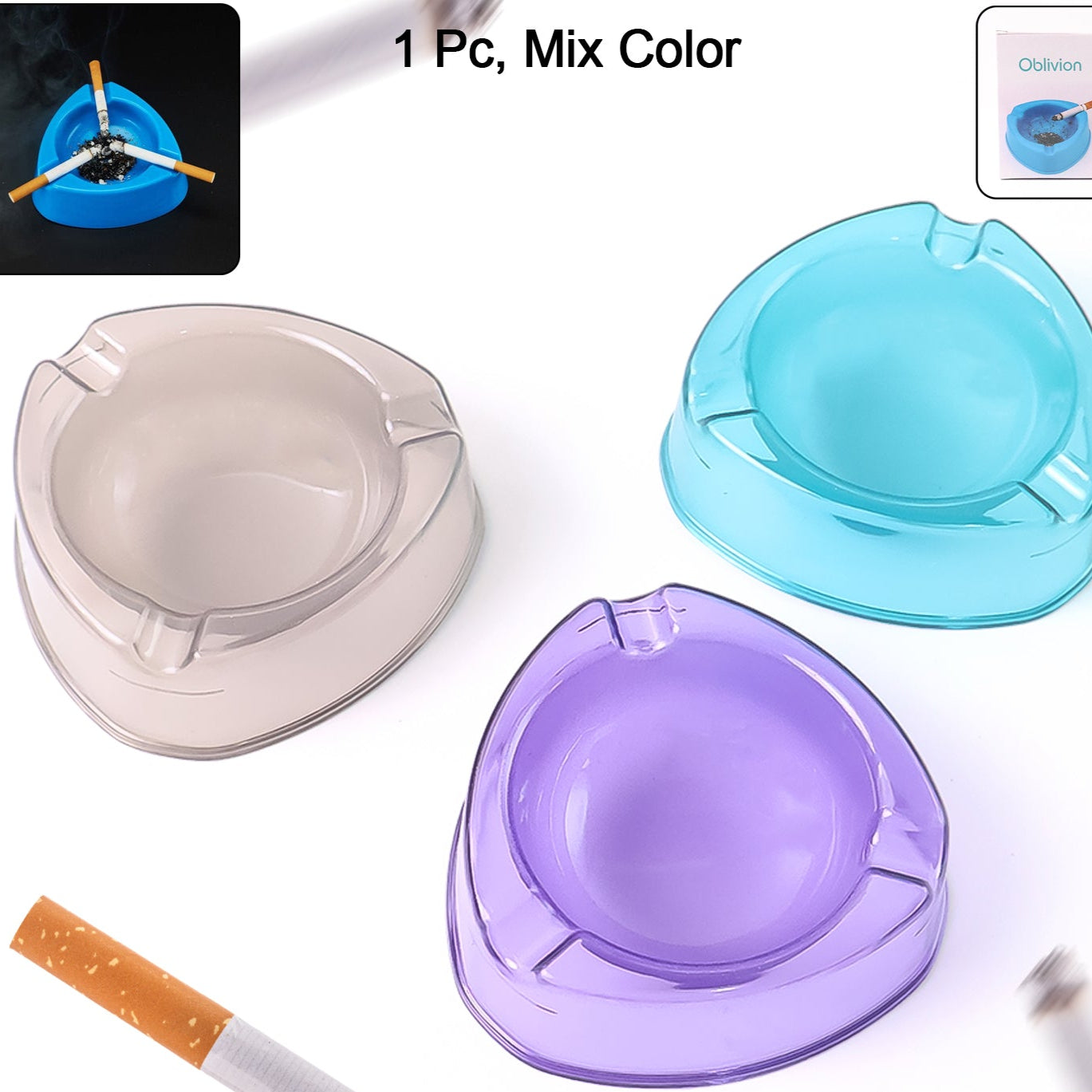 Oblivion Transparent Plastic Ashtray (Mix Color 1 Pc) - Happy Price - Image 1